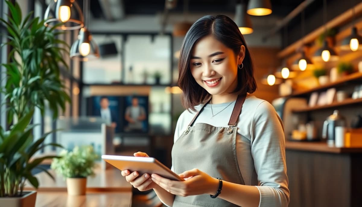 Cafe manager using AskVAVA on tablet